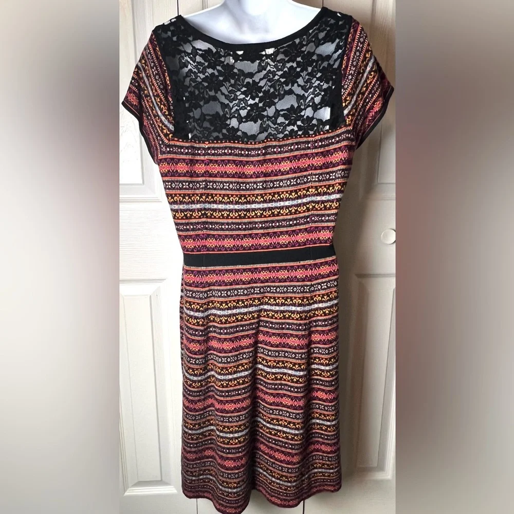 SPARROW Anthropologie Sweater Dress Boho Lace Cap Sleeve Orange Black Large